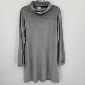 Softies 35" Feather Velour Funnel Neck Lounger Dress sz S Gray NWT Pajama Gown
